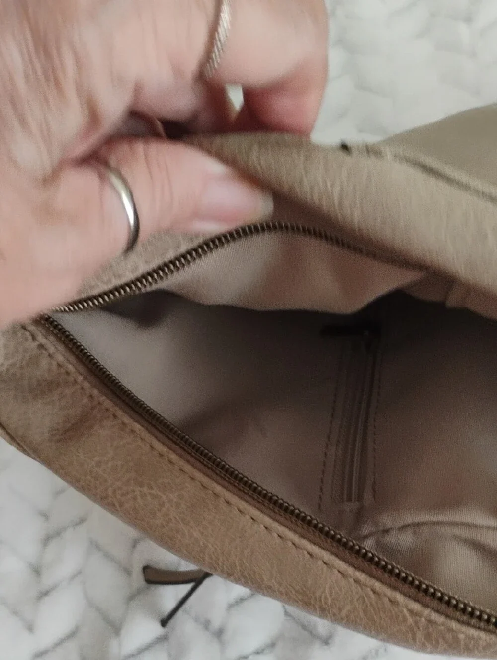 Girls Neutral Taupe Leather Sling Bag - Unbranded